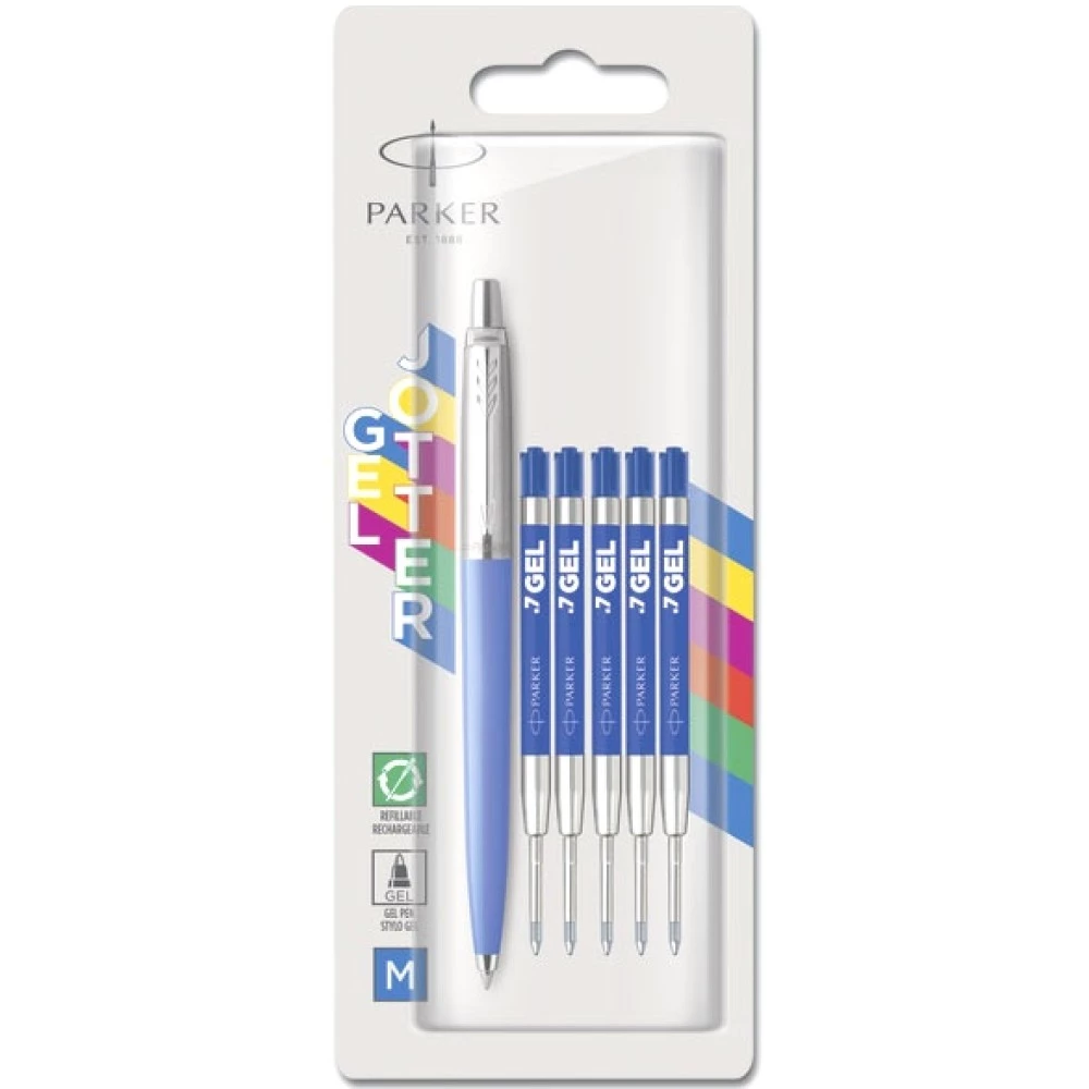 Набор: глевая ручка Parker Jotter Original + синие гелевые стержни 5шт толщина линии (M - 0,7мм), блистер